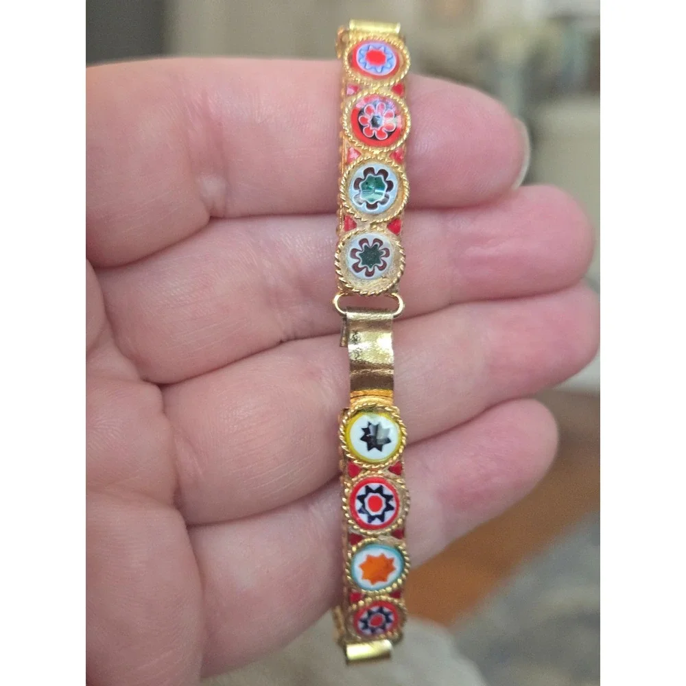 Italian Millefiori Glass Mosaic Bracelet Vintage Italy Venetian - Picture 2 of 9